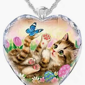 Jude Jewelers Heart Shaped Transparent Acrylic Resin  Cute Cat Butterfly Pendant